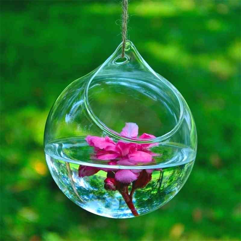 

10/12cm Transparent Clear Glass Round Terrarium Flower Plant Stand Hanging Vase Hydroponic Home Office Wedding Garden Decor 210409