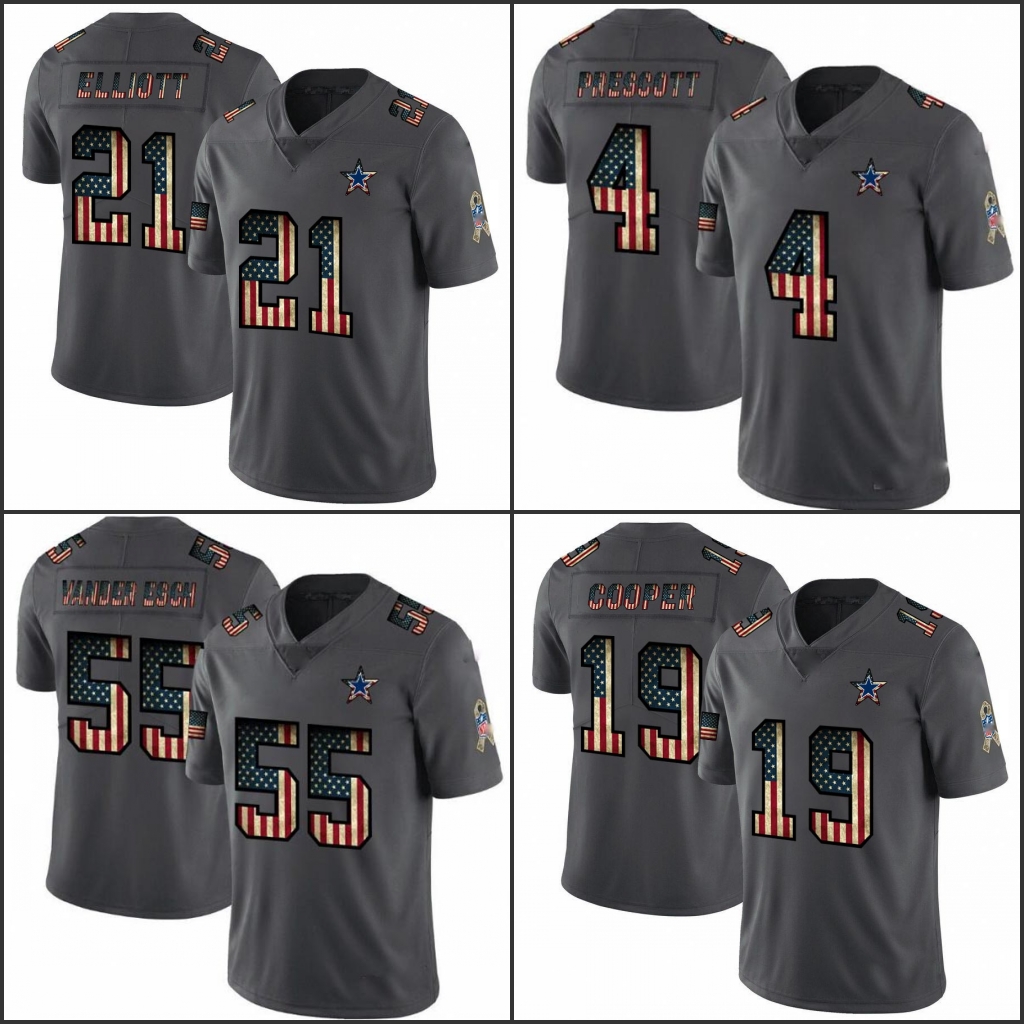 

DallasCowboysMen #19 Amari Cooper 4 Dak Prescott 21 Ezekiel Elliott 55 Leighton Vander Esch Women Youth Retro USA Flag Jersey