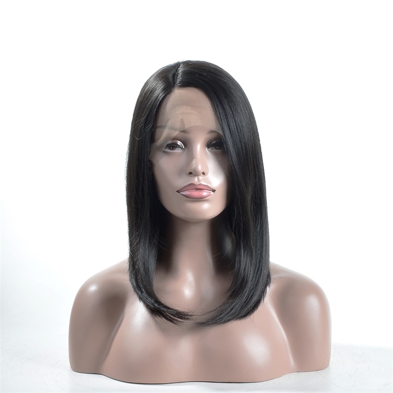

lace Wig women's front medium long clavicle buckle wig headgear, Black