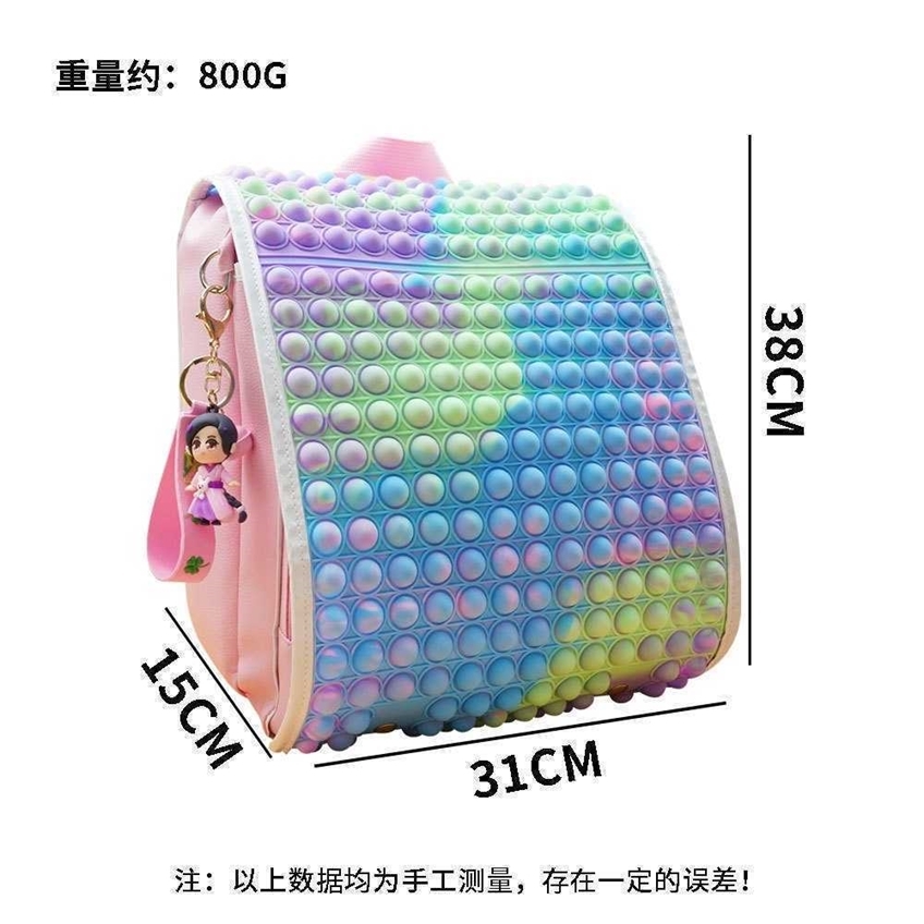 

Big size kids pupil backpack fidget push bubble popper board schoolbag flap front pocket shoulder bag children students school back book pack travel duffle G119DLND, Pink