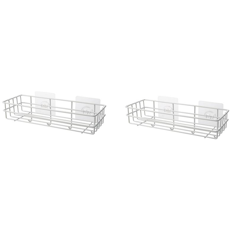 

Hooks & Rails 2Pcs Toilet Rack Wall-Mounted Wrought Iron Bathroom Towel Free Punch Shower Gel Storage