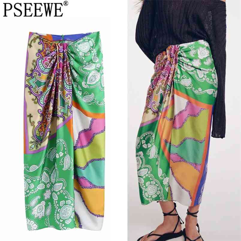 

Skirt Patchwork Elegant Long Women Fashion Knot Pleated Vintage Slit High Waist Midi Summer Woman s 210519