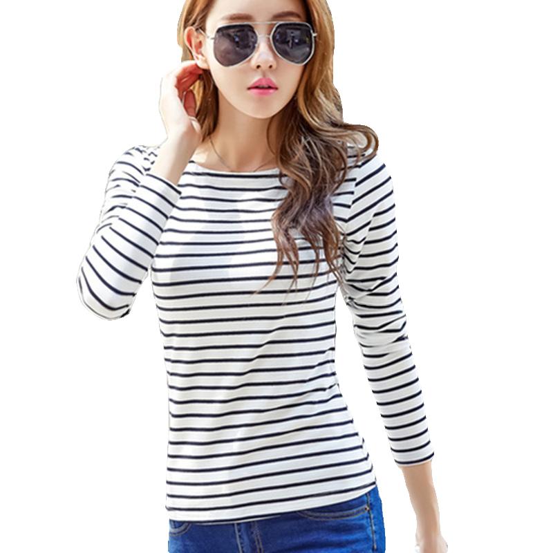 

Women's T-Shirt Cotton T Shirt Women Stripped Long Sleeve Elasticity White Shirts Woman Tops Autumn Korean Style 2022 Plus Size 5xl