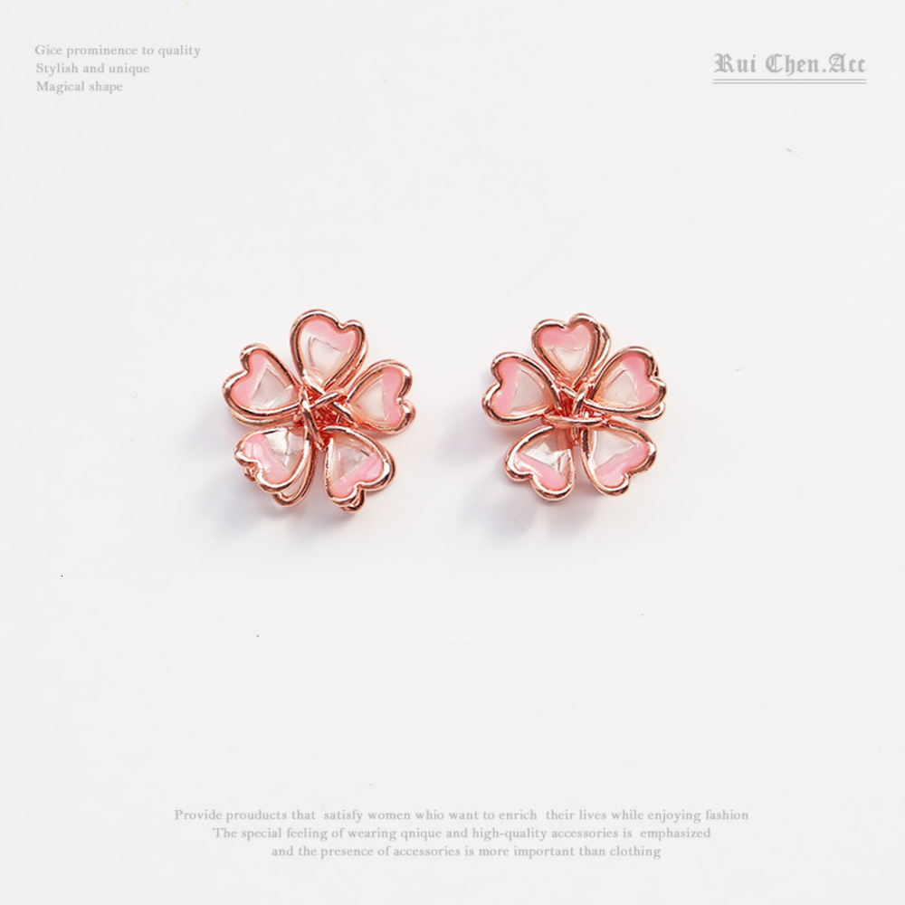 

Oil dripping enamel three dimensional Cherry Blossom painting symmetrical 925 silver needle no ear hole resin clip rings
