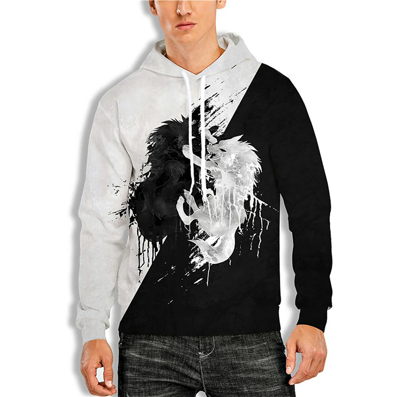 

Ink Double Wolf Men' 3D Printing Hoodie Visual Impact Party Top Punk Gothic Round Neck High Quality American Sweatshirt Hoodie, Yellow