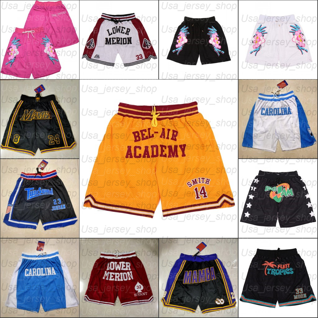

NCAA Basketball Hip Pop Summer Running Sports Pant With Pocket Zipper Sweatpants Blue White Black Mens Stitched Size S-XXLMamba Pink Pocket Panther Short, As photo