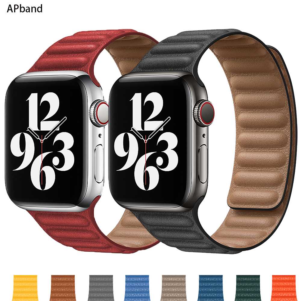 

Leather Link strap For Apple watch band 44mm 40mm 38mm 42mm watchabnd original Magnetic Loop bracelet iWatch seires 3 5 4 6 SE