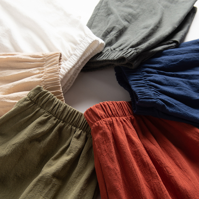 

Loose Linen Drawstring Women Shorts Bleach Style Summer Spring 2021 Solid Srtiped 9 Color Streetwear, Black