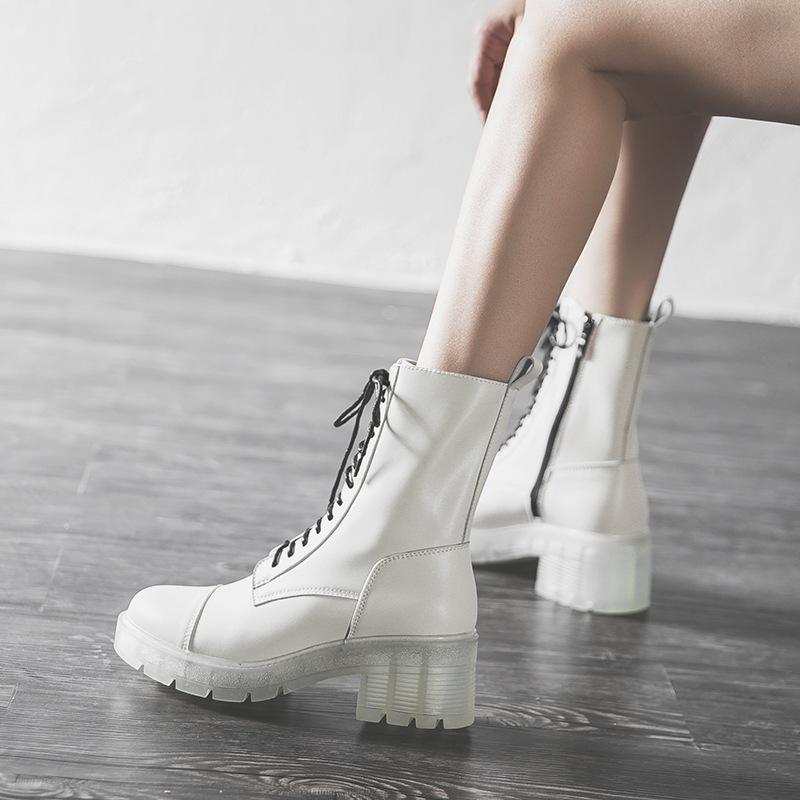 

Boots Stars Of The Same Women's Thin Models Increase Wild Autumn And Winter Short Trend Breathable British Booties, White 5cm