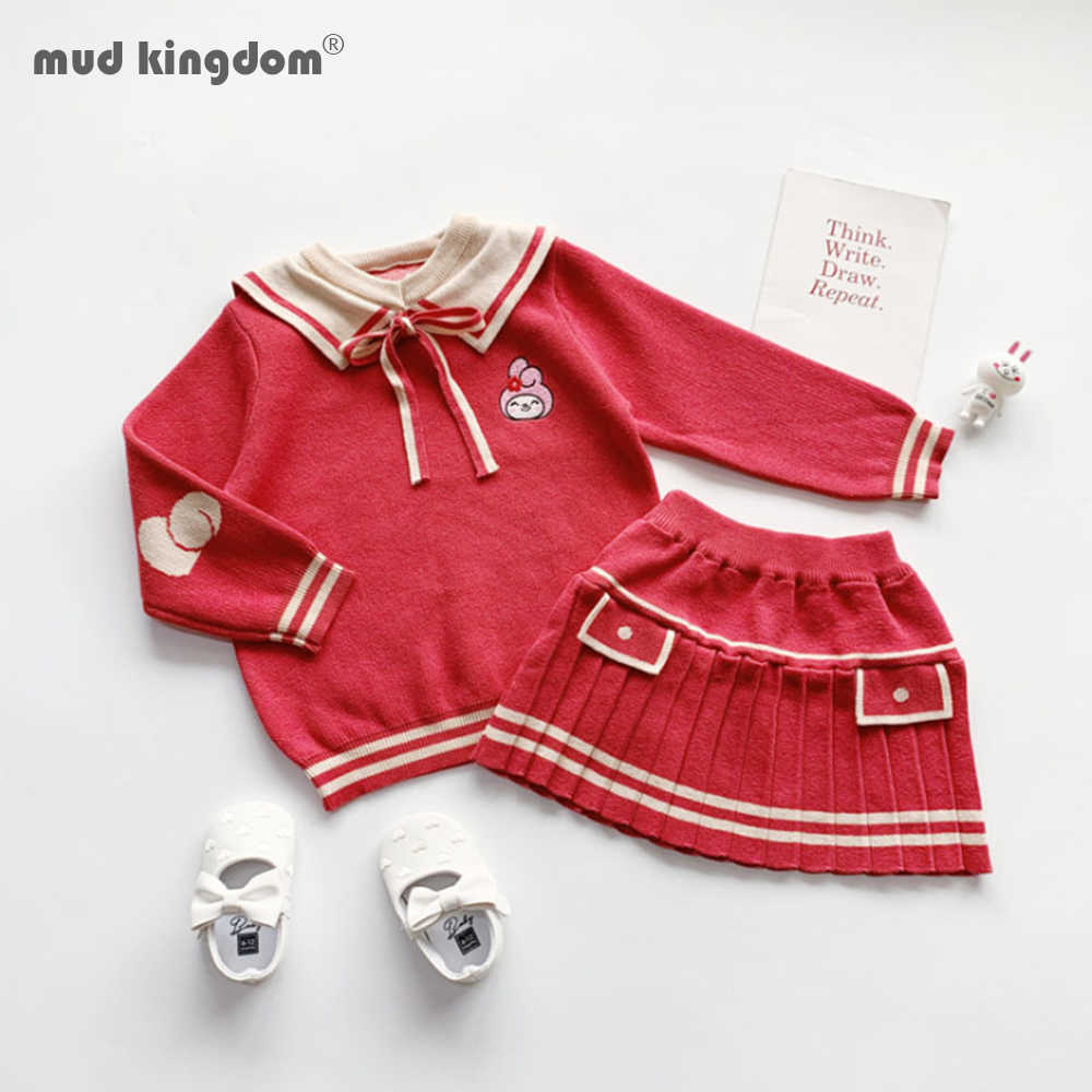 

Mudkingdom Girls Winter Clothes Set Long Sleeve Sweater Shirt Skirt 2 Pcs Clothing Suit Kids 210615, Red