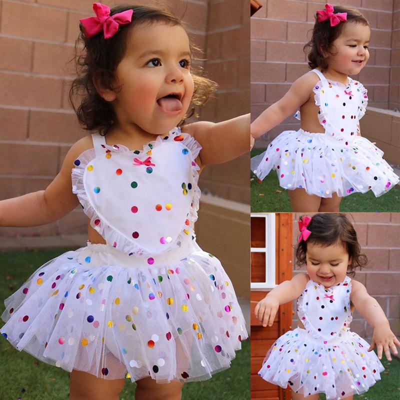 

Girl's Dresses Born Infant Baby Girl Romper Dress Sequin Dot Tulle Tutu Outfits Toddler Girls Summer Clothes Sunsuit, Red;yellow