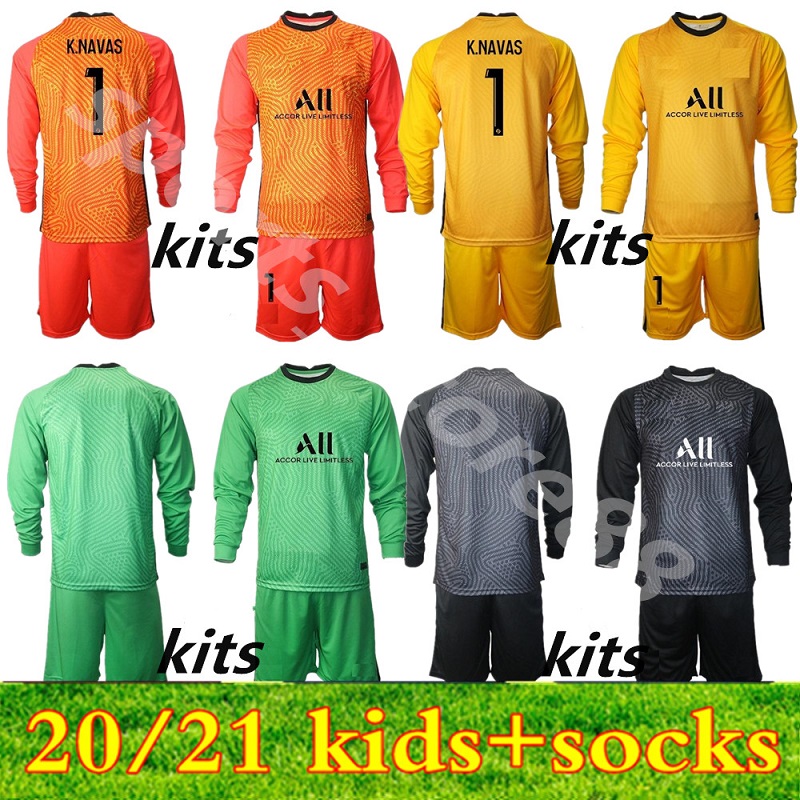 

20 21 Youth kit Men Germain Long Sleeve 1 K.NAVAS Soccer Goalkeeper Keylor Navas Jersey Sergio Rico Douchez Alphonse Areola Goalie Football Shirt Kits, Colour 6