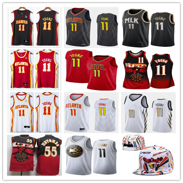 

NCAA Mens Trey 11 Young Jerseys Dikembe 55 Mutombo Basketball Jerseys City New Edition Baseball cap White Black Red, As photo