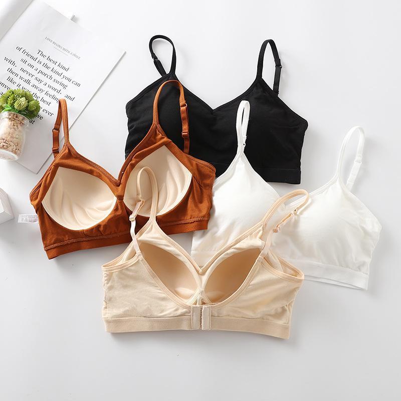 

Camisoles & Tanks Pure Cotton Bra, Girly Underwear, V-neck, U-shaped Halter With Buckle, Small Chest Gathered, No Steel Ring, Base Sling, Tu