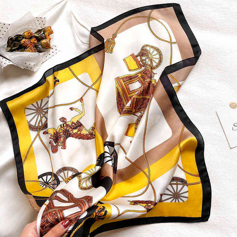 

Women Silk Scarf Square Bandana Design Brand Headband Female Satin Hijab Shawl Wrap Kerchief Chain Print Foulard Tudung BAWAL Y1108