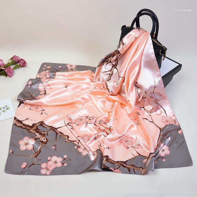 

Visual Axles Silk Touch Bandana Women Floral Square Scarf 90*90cm Wrap Foulard Femme Soft Handkercheif Head Hair Scarves1