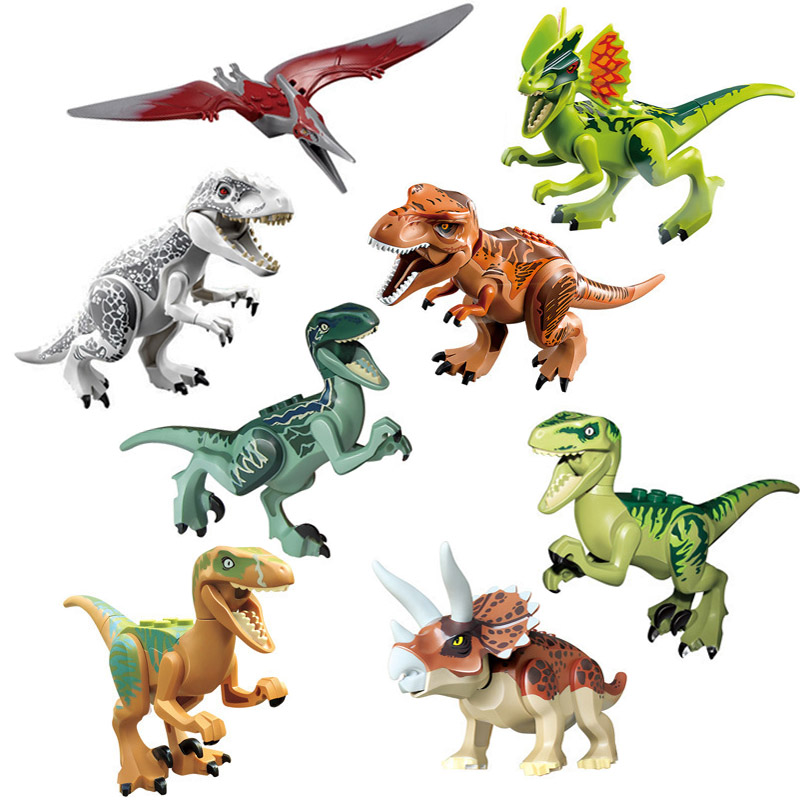 

8pcs Jurassic Dinosaur Play Set Tyrannosaurus Rex Mini Toy Figure Animal Miniature Building Block Brick Compatible With most brands