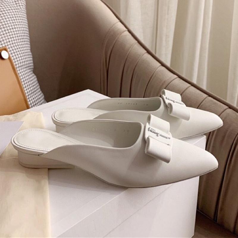 

Top Quality Casual Slippers Low-heeled Sandals Luxury Designer Shoes Fashion Trend Bow Knot Pointed Toed Semi-Slippers With complete packagi, Blue