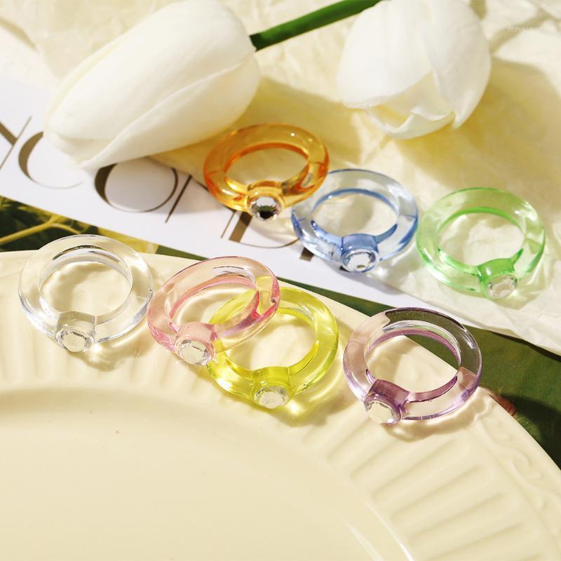 

Wedding Rings Korea Colorful Fashion Resin Fruit Ring Set Metal Geometric Irregular Open For Women Party Jewelry1