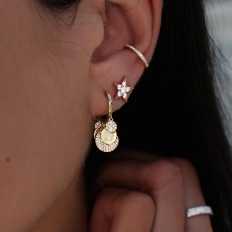 

Hoop & Huggie With Round Charm Earring For Women European Fashion Jewelry Micro Pave Cz Disco Dots Charming Earrings
