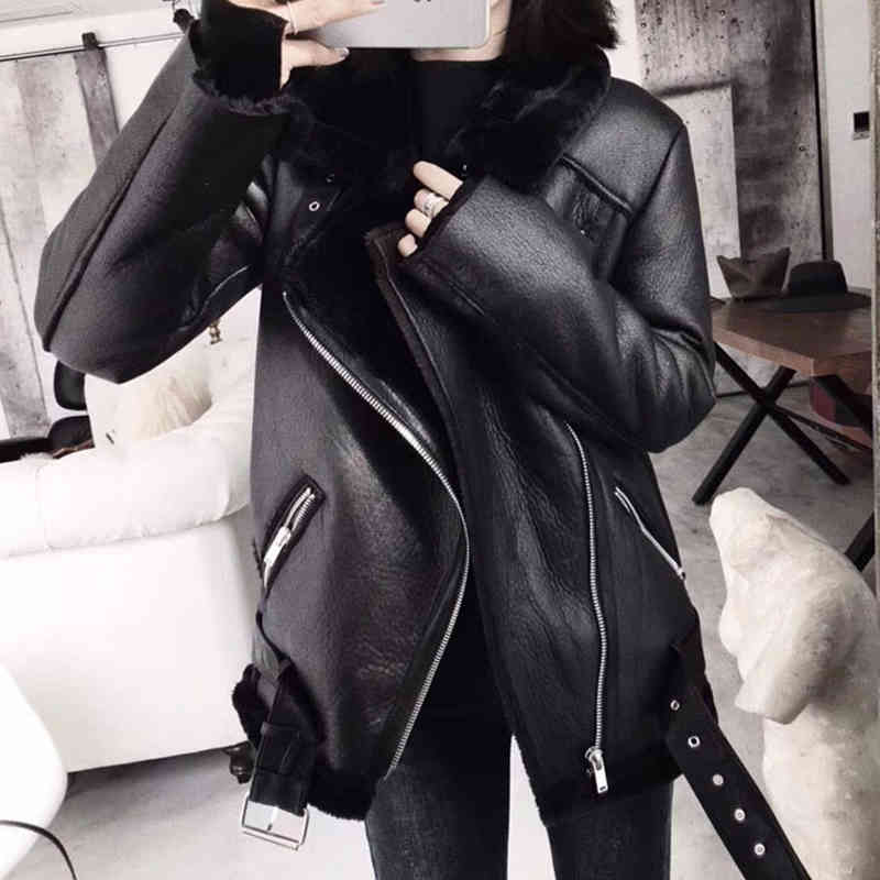 

Ailegogo Winter Coats Women Thick Faux Leather Fur Sheepskin Coat Female Jacket Aviator Casaco Feminino, Vest black