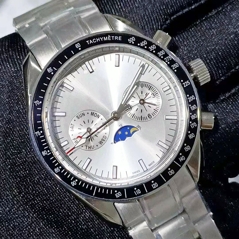 

High Quality Men Mens Ed White Luxury Watch MoonPhase Master Automatic Watches Movement Mechanical Oroiogio Bond 007 Speace Montre de Luxe leather Wristwatch, Box