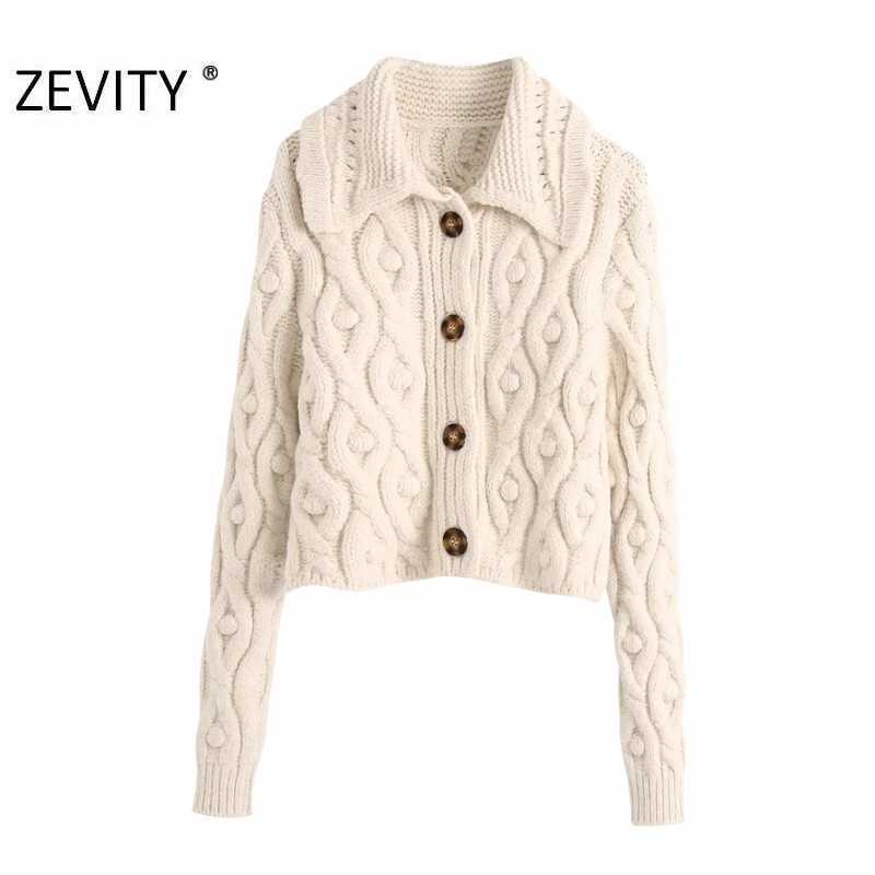 

Zevity Women Fashion Ball Appliques Twist Knitting Cardigan Sweater Female Single Breasted Casual Slim Chic Autumn Tops S423 210603, As pic s423bb
