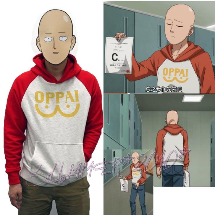 

Man One Punch Saitama Oppai Hoodie Pullover Sweatshirt Cosplay Costume, As pic