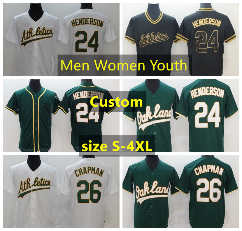 

Custom Oakland Athletics Baseball Jerseys 26 Matt Chapman 24 Rickey Henderson size S-4XL 10# Marcus Semien 22# Ramon Laureano, Blue;black