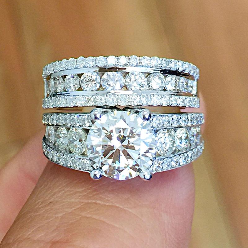 

Cluster Rings Huitan High-quality Silver Color Women Wedding Brilliant Crystal Cubic Zirconia Bling Engagement Party Jewelry, Golden;silver