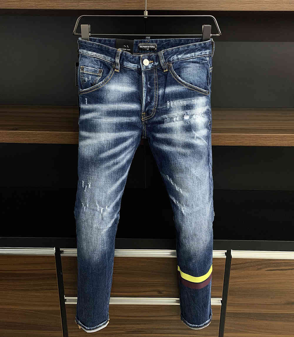 

Brand Jeans Mens Luxury Designer Jeans Skinny Ripped Cool Guy Causal Hole Denim Fashion Brand Fit Jeans Men Washed Pants 7814, Blue