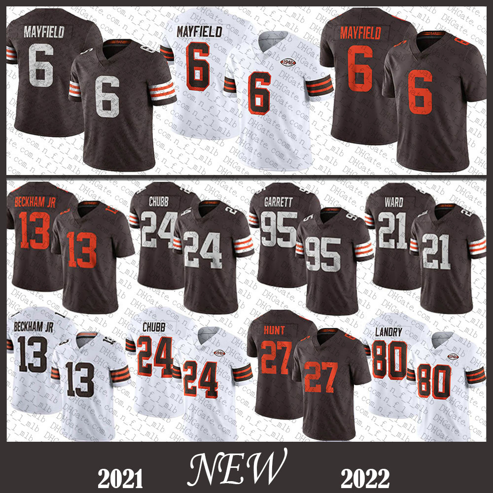 

CLE 6 Baker Mayfield 24 Nick Chubb Brown Mens Football Jersey 80 Jarvis Landry 95 Myles Garrett 13 Odell Beckham Jr 27 Kareem Hunt 21 Denzel Ward Stitched jerseys Stock, Shown