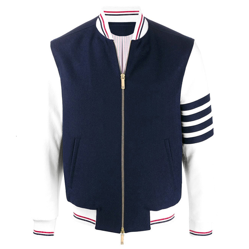 

Jacket Light Luxury Brand Tb Autumn Winter Stripe Four Bar Wool Men's Splicing Baseball Suit Flying, Black;brown