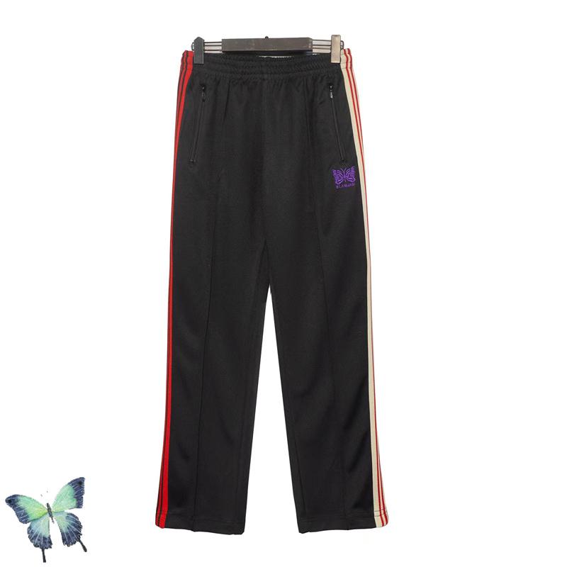 

Men's Pants Men Women Retro Sports Leisure Trousers AWGE Needles Butterfly Embroidery Side Webbing, Black