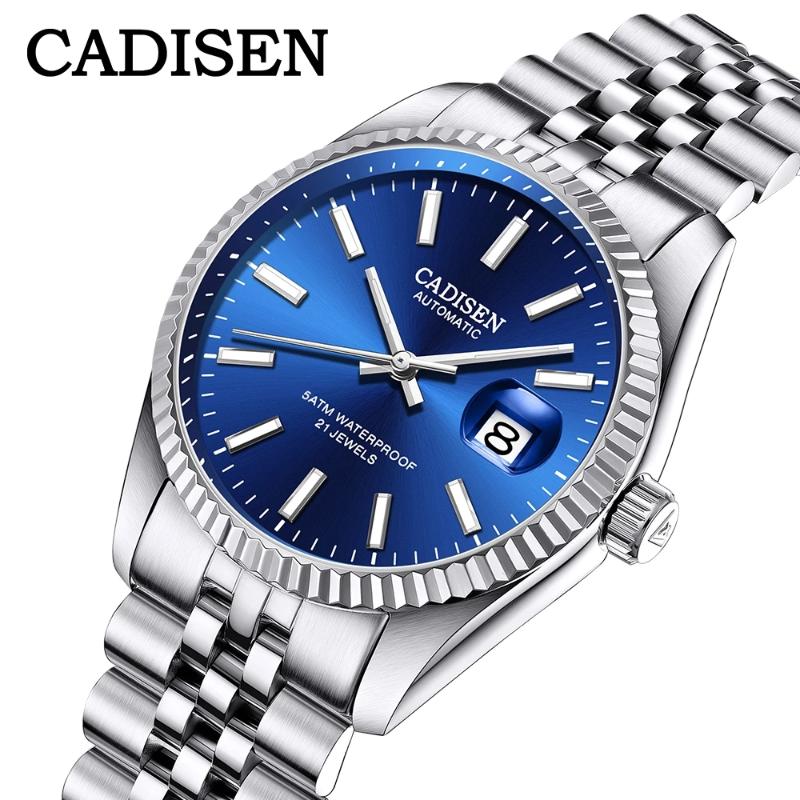 

Wristwatches 2021 CADISEN Men Mechanical Watches Top Automatic Watch Stainless Steel Waterproof Relogio Hombre, Blue