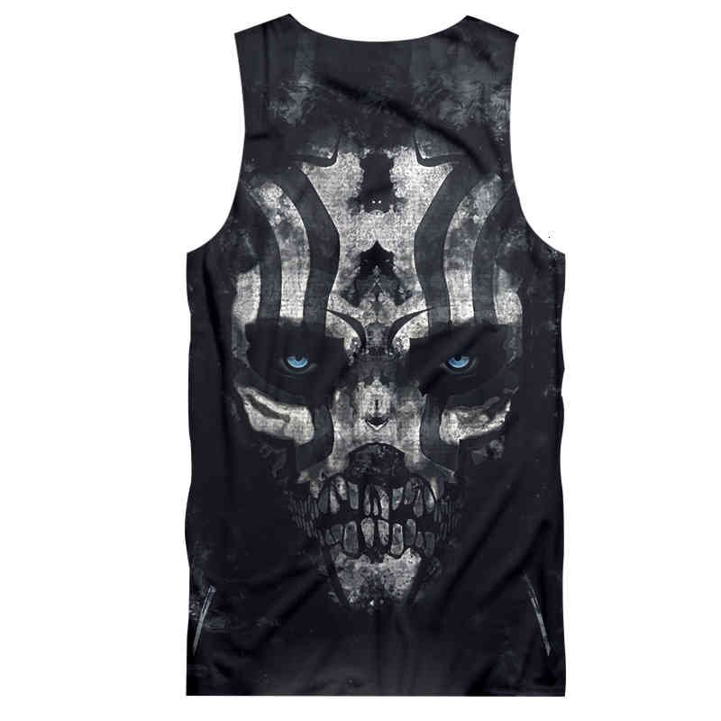 

Men' Tank Tops Harajuku Men Sleeveless Vest T -Shirt Black Horror Skull 3d Print Shirt Boy Bodybuilding Spandex Undershirt Fashion Tanktop