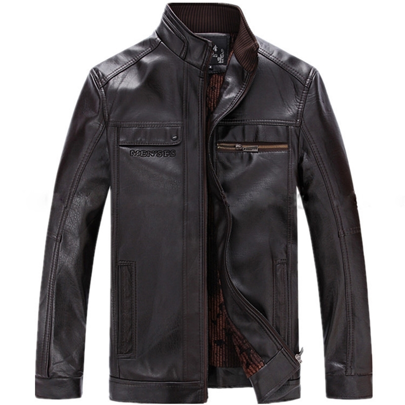 

2019 new spring clothes middle-aged and elderly standing collar washed Pu leather men's jacket, Black