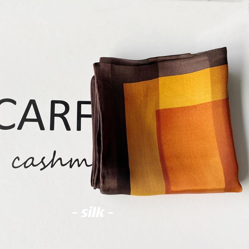 

Scarves SCARFIGO Arrival 2022 Square Neck Scarf Women Silk Hair Brand Green Gradient Shawls Lady Office Neckerchief Bandana Hijab, Blue;gray