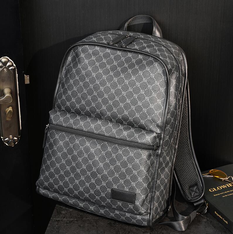 

Wholesale men leathers shoulder bags with large capacity and multi-function dot printing backpacks College wind Joker leather student bag trend plaid handbag, Black