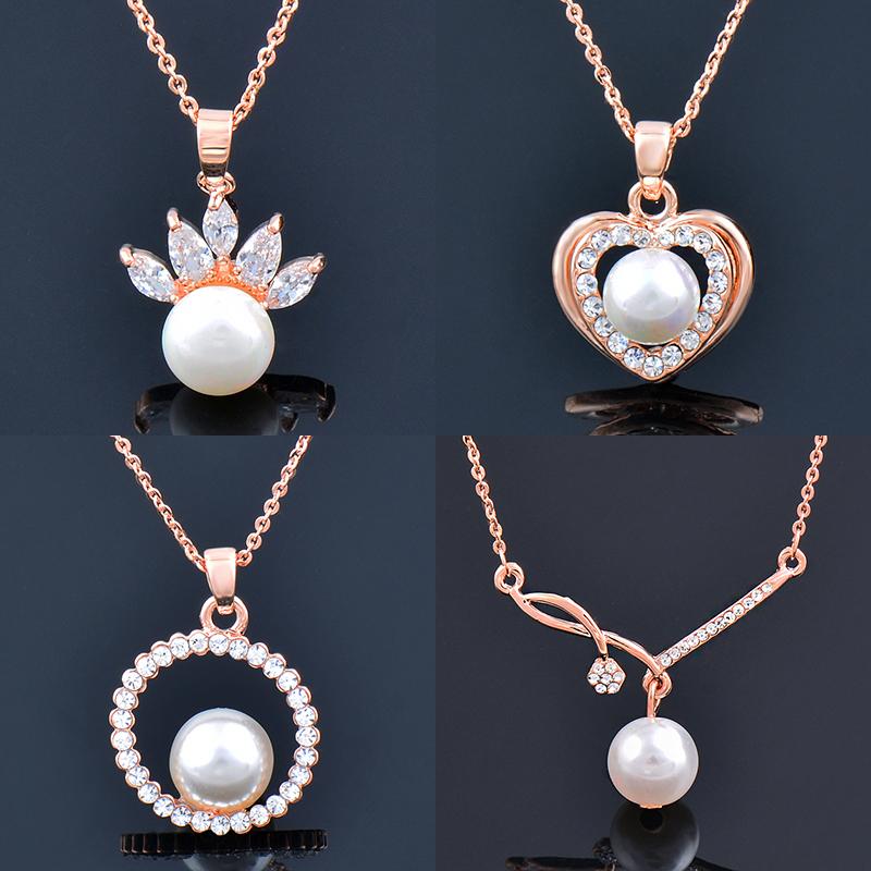 

Chokers KIOOZOL Elegant Pearl Necklace Heart Round Pendant Chain Rose Gold Silver Color Choker Chains Women Accessories ZD1 KO1