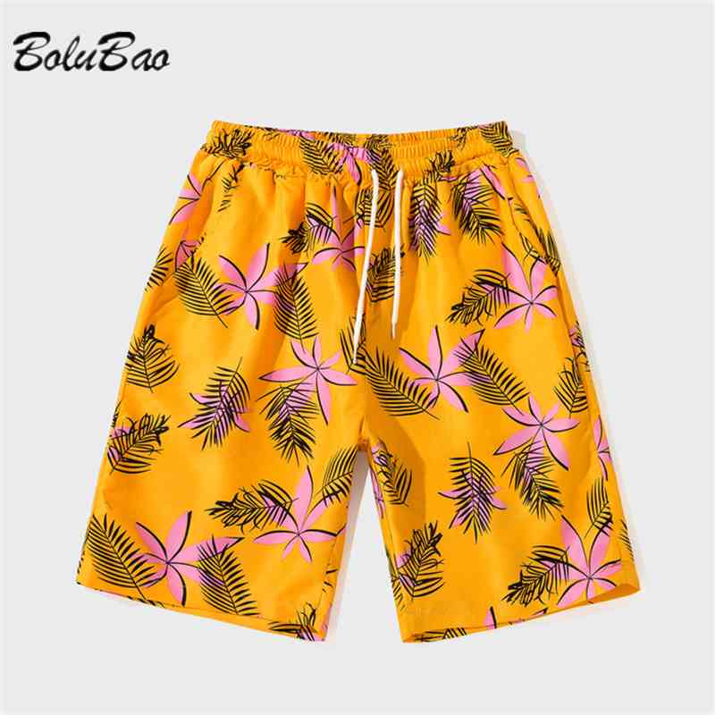 

BOLUBAO Summer Men Casual Shorts Plants Printed Loose Breathable Beach Drawstring Shorts Men's Fashion Streetwear Shorts 210518, Yellow