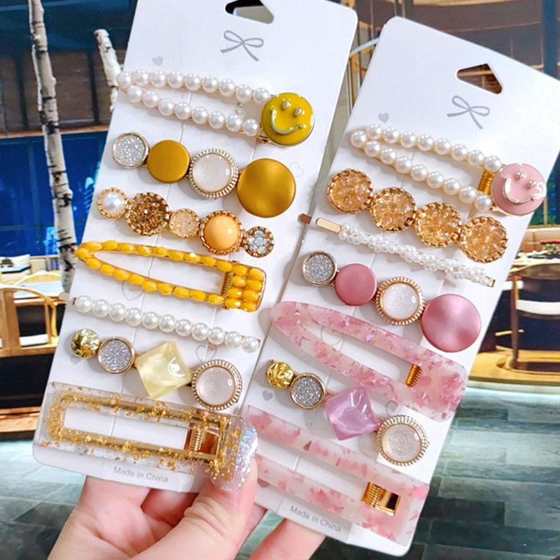 

Hair Accessories Barrettes Set For Women Fashion Acrylic Hairpins Clips Jewelry Korean Simulated Pearl Crystal Girl Hairgrip