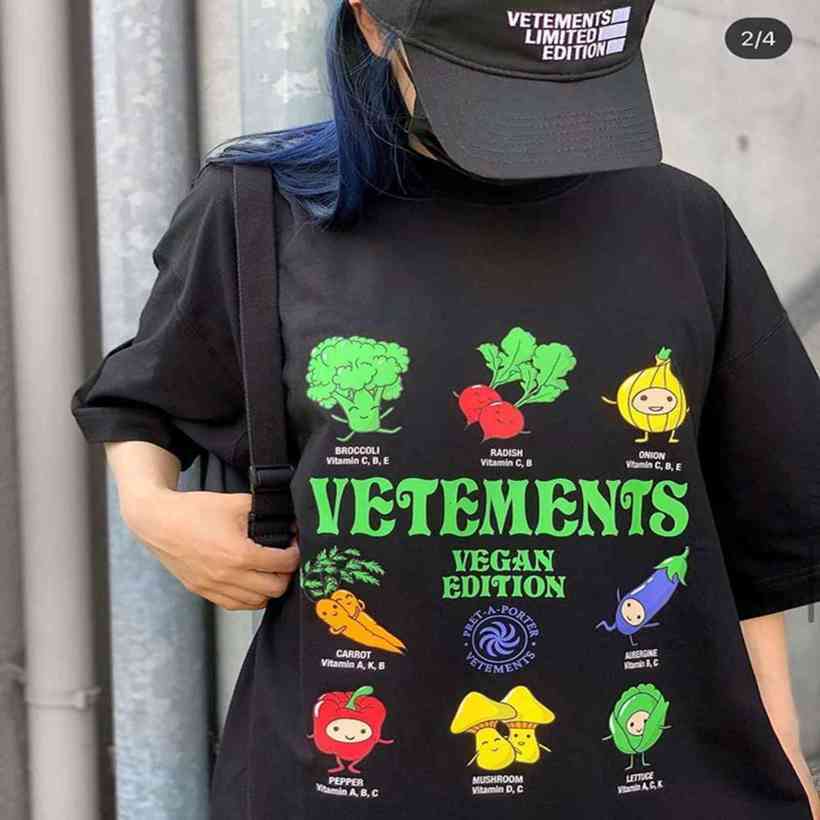 

Fashion Casual Brand Vetements Green Cartoon Print Tee Oversized T-shirt Streetwear Men Women T-shirts Crop Top Y2k, Black