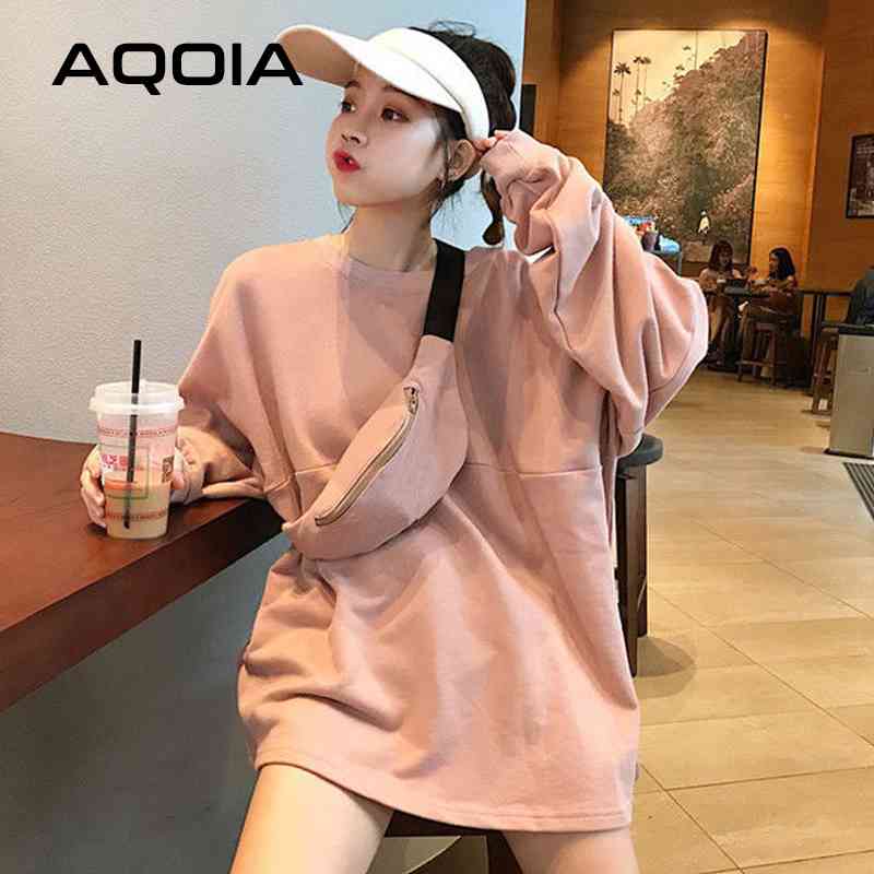 

Autumn Harajuku Loose Women Hoodies Sweatshirt Streetwear Solid Color Plus Size Long INS Female Pullovers 210521, Pink