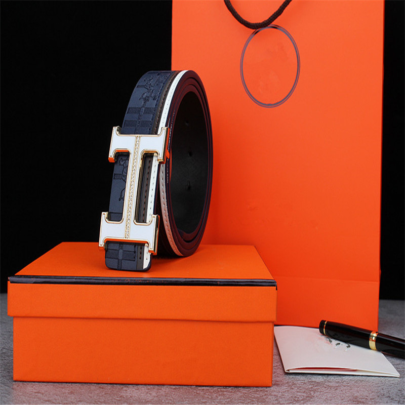 

2021 men h letter pattern belts fashion business waistband leather girdle, Black;brown