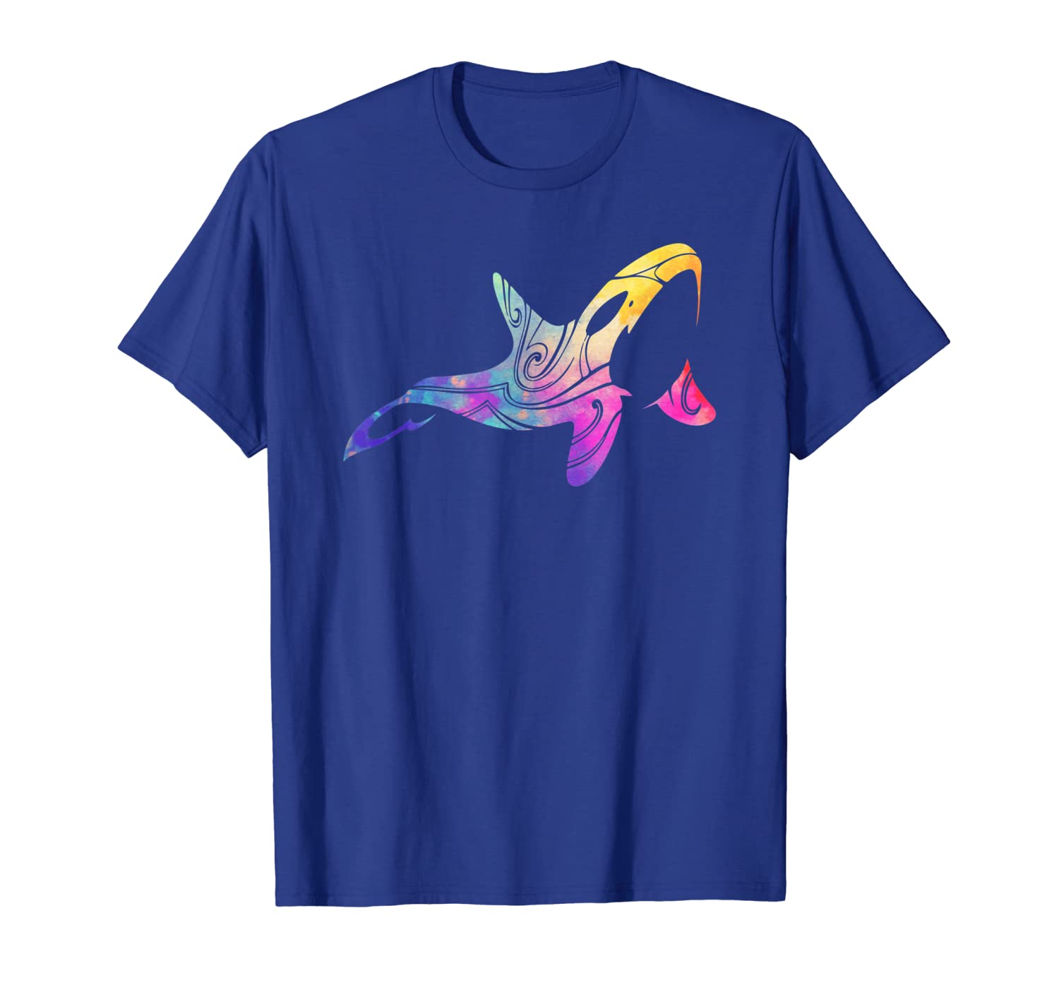 

colorful orca killer whale graphic t-shirt, White;black