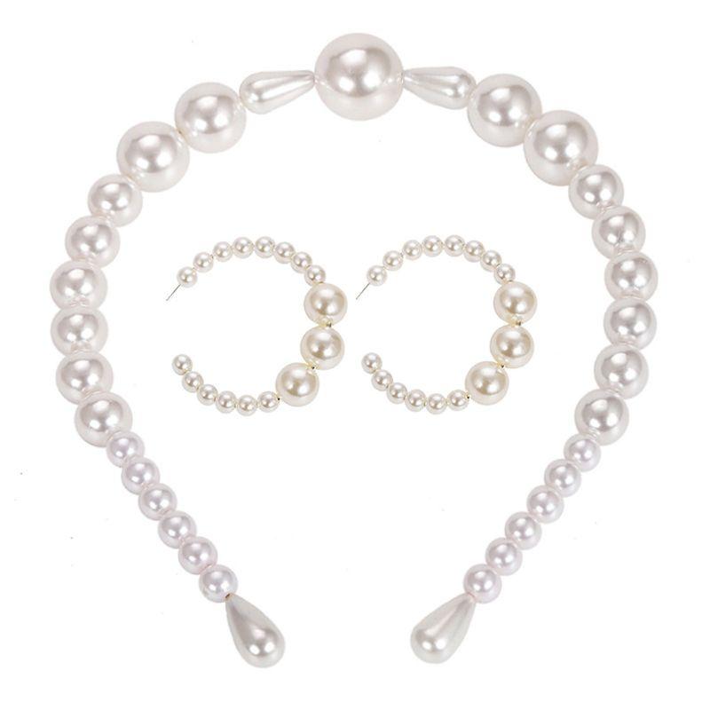 

Wedding Jewelry Sets Simulated Pearl Headband Earrings Set For Women Party T4MD, Slivery;golden