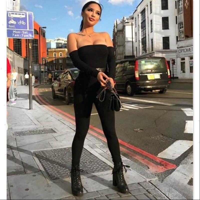 

women rompers bodycon jumpsuit romper off shoulder long sleeve playsuit solid skinny female black trousers clubwear, Black;white
