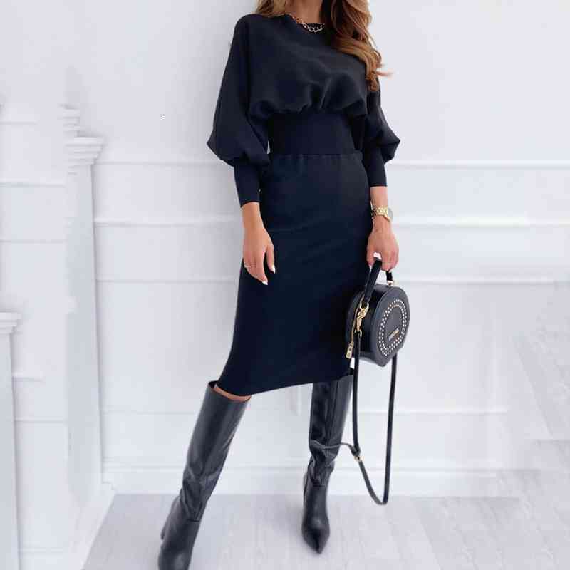 

long sleeve pencil elegant autumn womens dresses winter tunic black pink bodycon office ladies robe femme, Black;gray