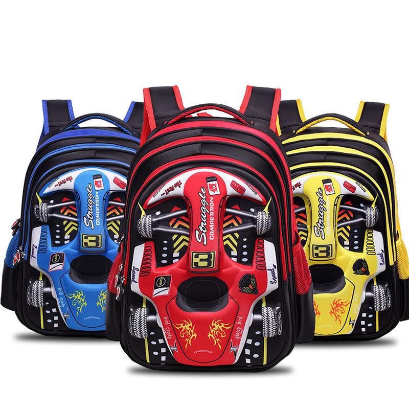 

CHILDREN'S School Bags Schoolbag For Elementary Students Cartoon Car Race 3D Dual Purpose Shoulder Burden Relieving B